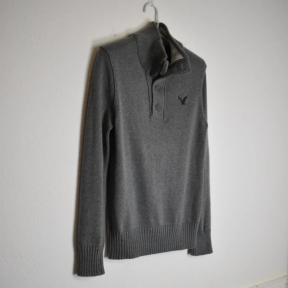 American Eagle Mens Sz S Classic Fit Quarter Zip Button Pullover Sweater Cotton - Picture 4 of 16